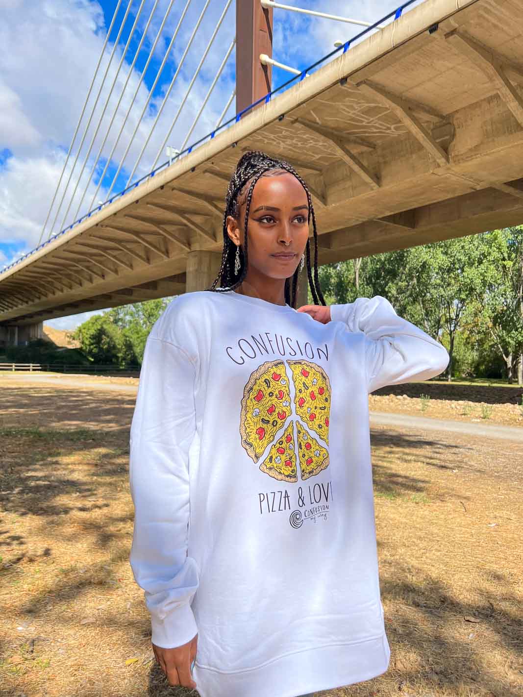 PIZZA WHITE CREWNECK