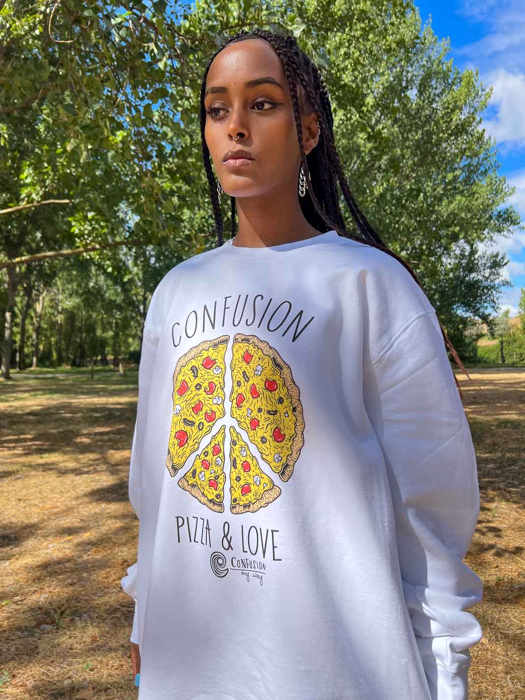 PIZZA WHITE CREWNECK