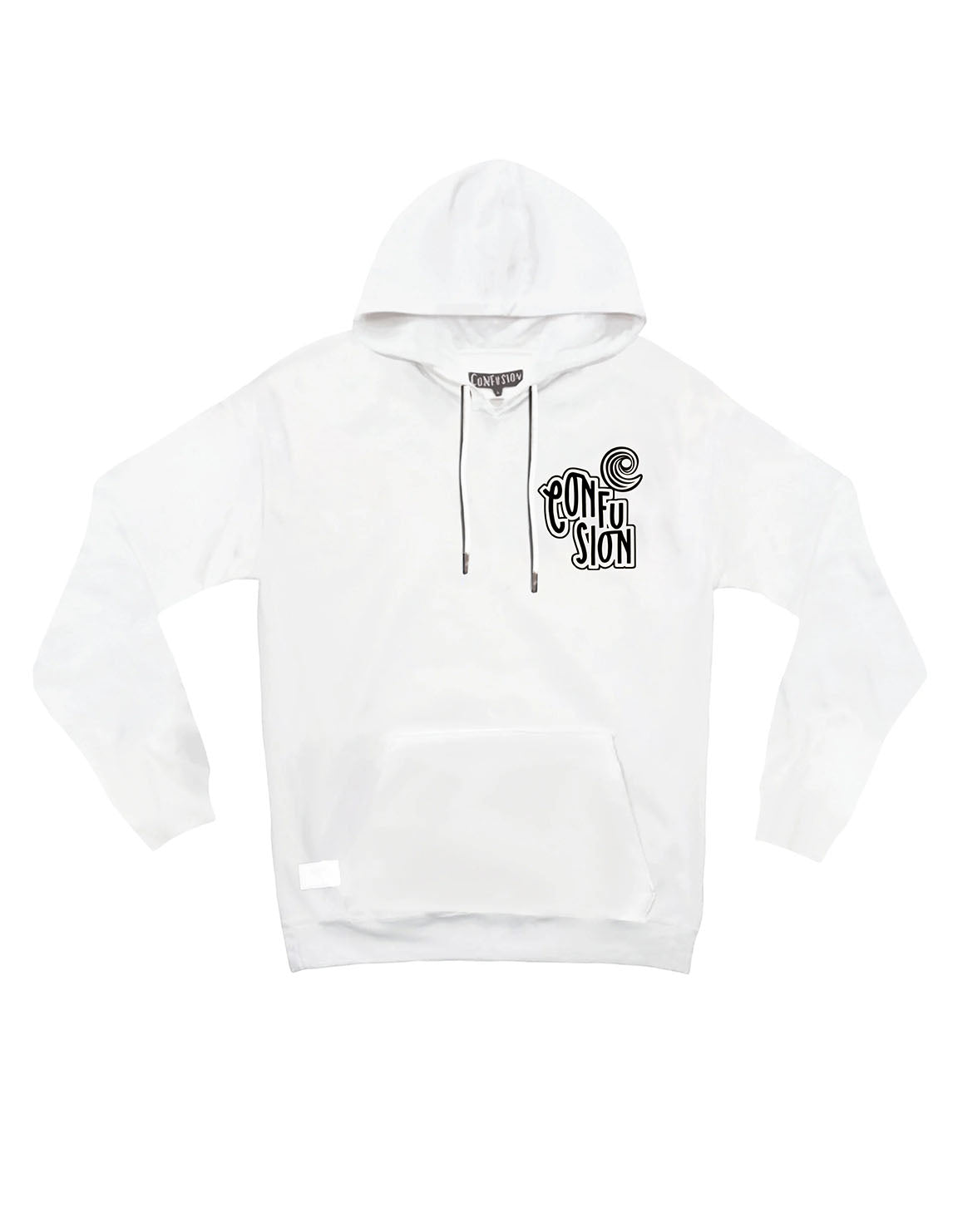 CONFUSION VARSITY WHITE HOODIE BLACK PRINT