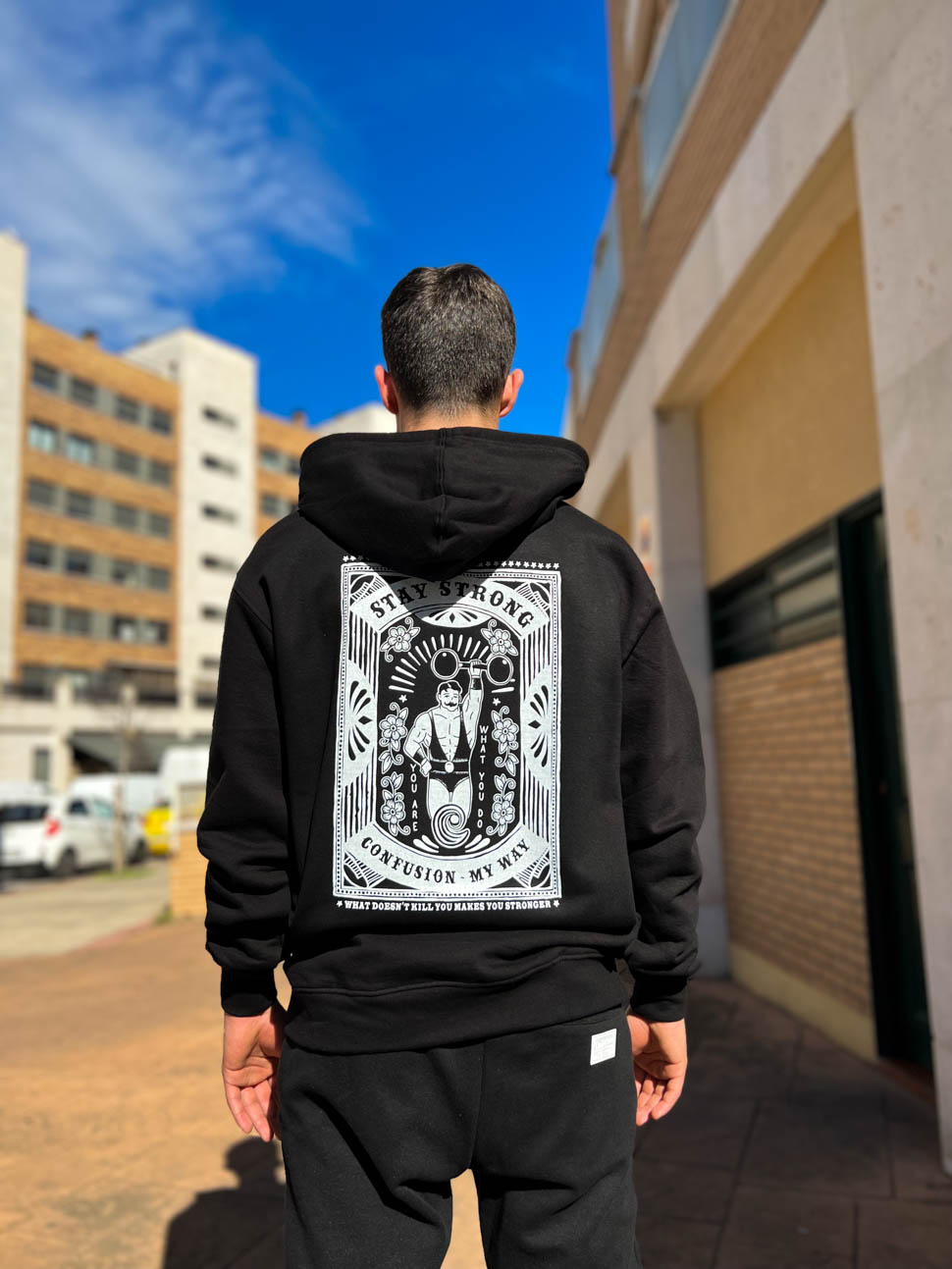 STAY STRONG BLACK HOODIE