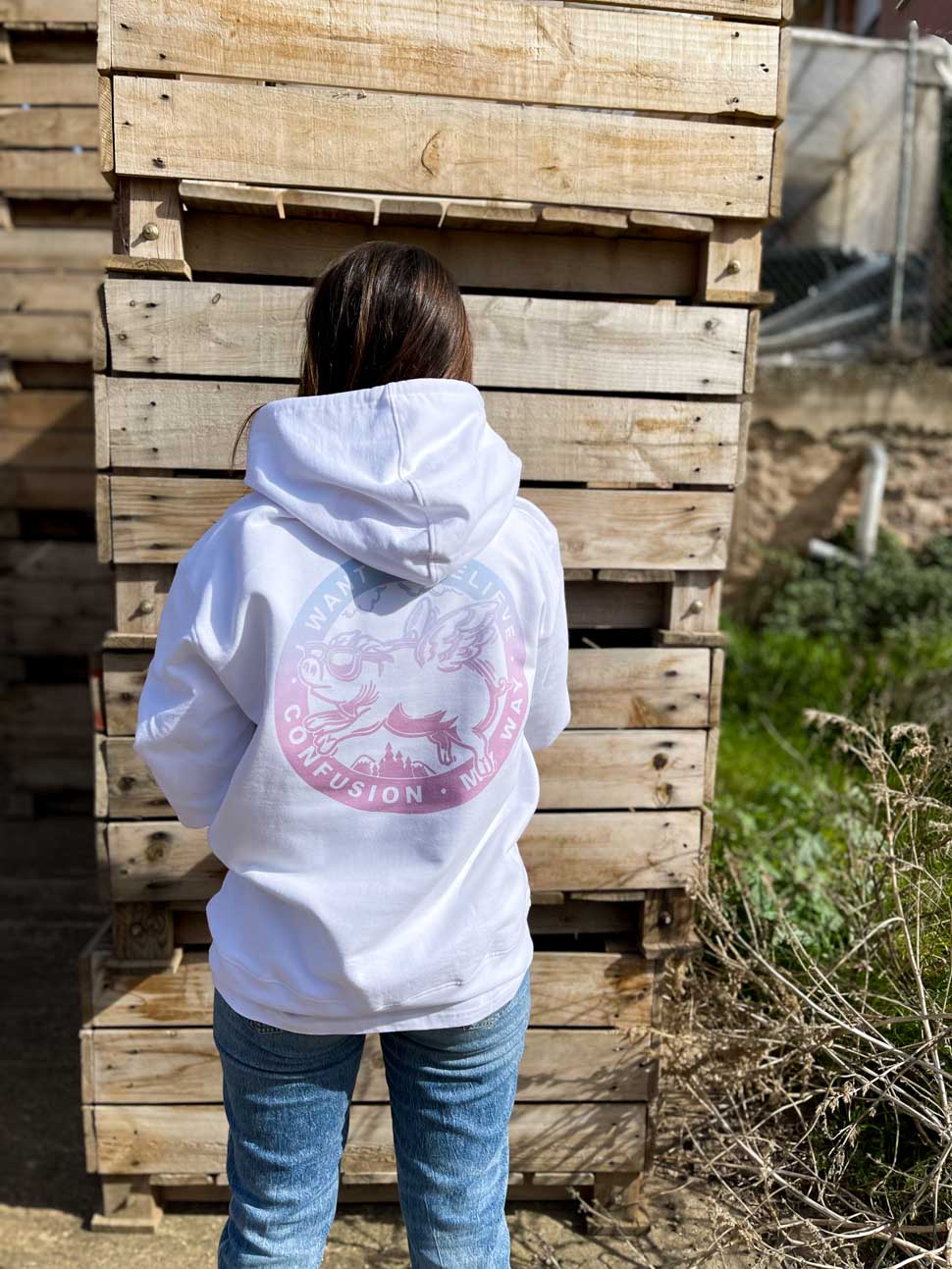 BELIEVE WHITE HOODIE PINK FADE